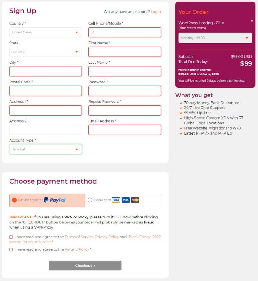WPX Hosting Review 2023: Fastest Managed Hosting? 18 WPX Hosting Review_Checkout Page
