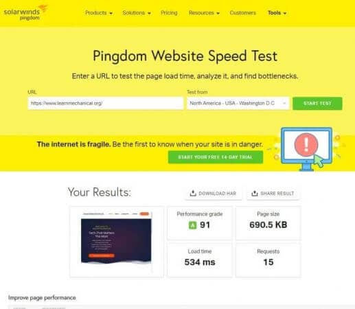 Pingdom Tools Test Result