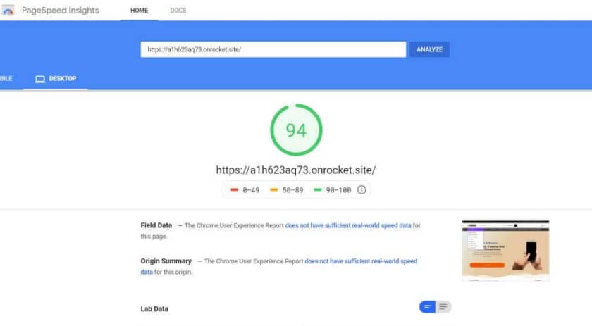 Rocket.Net Google Page Insights Tool Testing