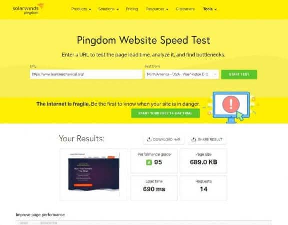 WPX Hosting Pingdom Tool Test Result