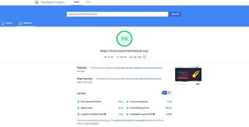 WPX Hosting Google Page Insights Test Result