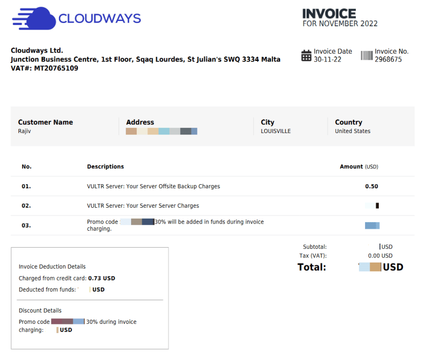 Cloudways Sample Invoice