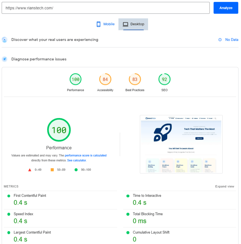 Cloudways Review 2023: The Fastest Managed WordPress Hosting 25 RiansTech Web Core Vitals-Desktop